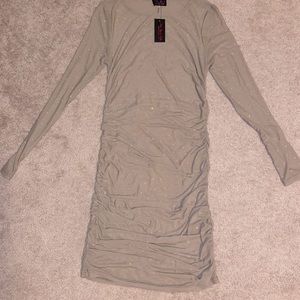 Nude mesh long sleeve dress with crystals